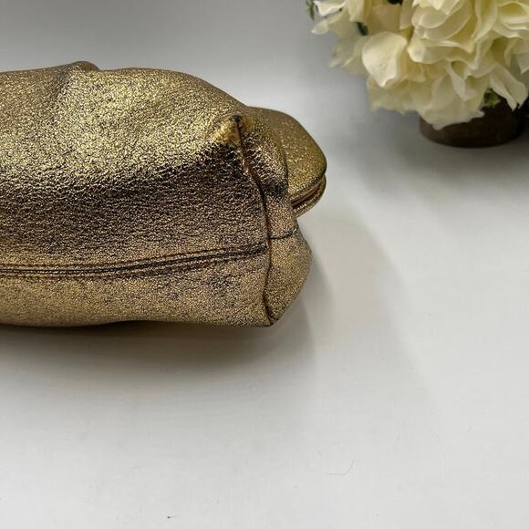 Themoire GEA TIA LAMINATED Metallic GOLD Vegan Leather Ruched CLUTCH BAG‎ - Picture 2 of 8